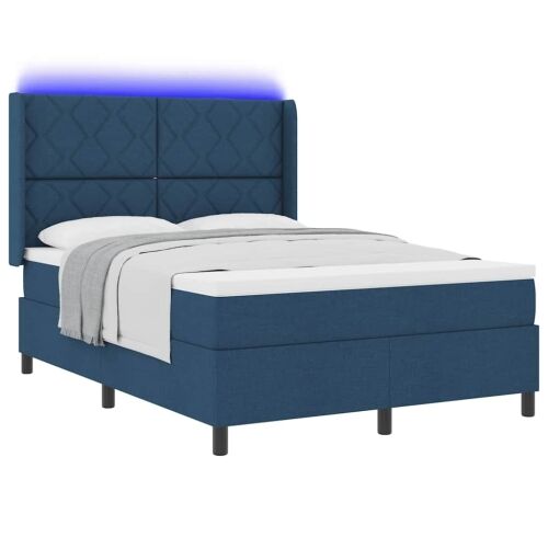 LED Box Spring Krevet s uzglavljem Plava 140 x 190 cm tkanina - Plava 140 x 190 cm Dizajn s rombovima Cijena