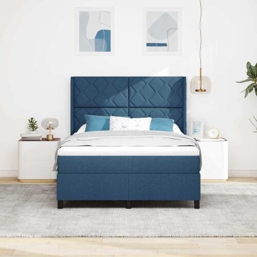 LED Box Spring Krevet s uzglavljem Plava 140 x 190 cm tkanina - Plava 140 x 190 cm Dizajn s rombovima Cijena