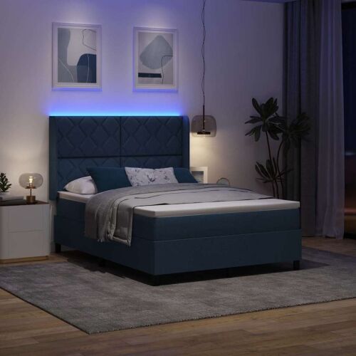 LED Box Spring Krevet s uzglavljem Plava 140 x 200 cm tkanina - Plava 140 x 200 cm Dizajn s rombovima Cijena