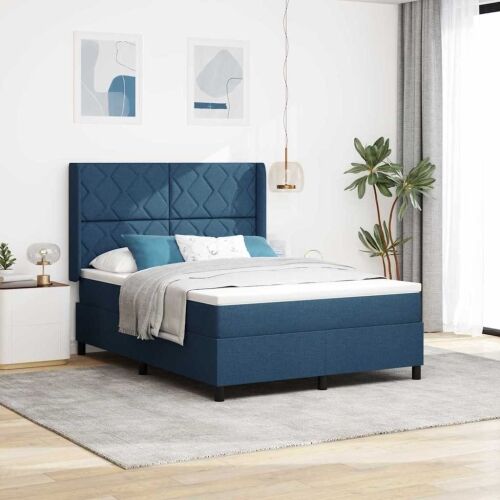 LED Box Spring Krevet s uzglavljem Plava 160 x 200 cm tkanina - Plava 160 x 200 cm Dizajn s rombovima Cijena