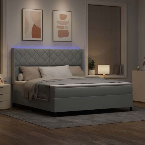 LED Box Spring Krevet Svijetlo siva 180 x 200 cm tkanina - Svjetlosiva 180 x 200 cm Dizajn s rombovima Cijena
