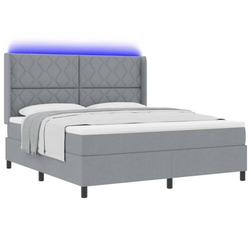 LED Box Spring Krevet Svijetlo siva 180 x 200 cm tkanina - Svjetlosiva 180 x 200 cm Dizajn s rombovima Cijena
