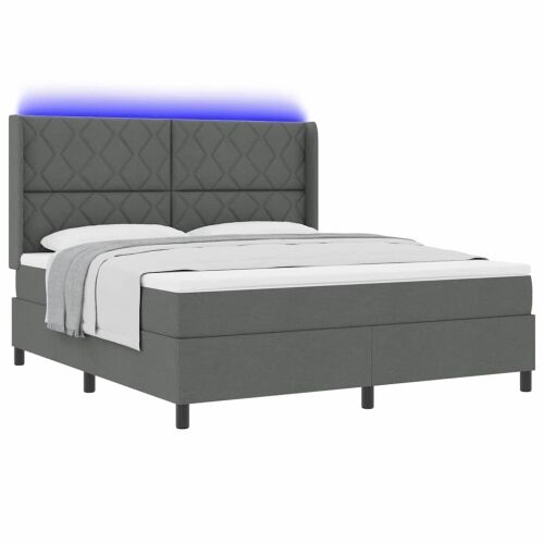 LED Box Spring Krevet Tamno siva 180 x 200 cm tkanina - Tamno siva 180 x 200 cm Dizajn s rombovima Cijena