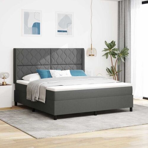 LED Box Spring Krevet Tamno siva 180 x 200 cm tkanina - Tamno siva 180 x 200 cm Dizajn s rombovima Cijena