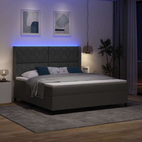LED Box Spring Krevet Tamno siva 180 x 200 cm tkanina - Tamno siva 180 x 200 cm Dizajn s rombovima Cijena