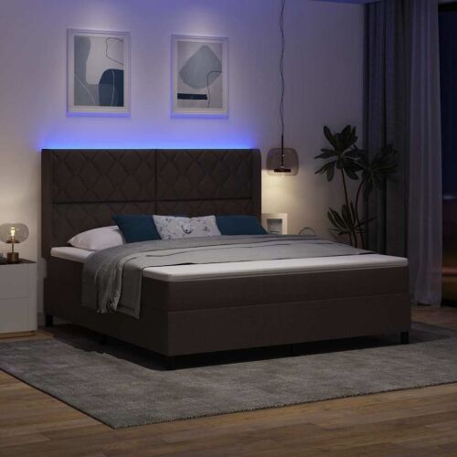 LED Box Spring Krevet Tamno smeđa 180 x 200 cm tkanina - Tamno smeđa 180 x 200 cm Dizajn s rombovima Cijena