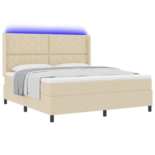 LED Box Spring Krevet s uzglavljem Krema 180 x 200 cm tkanina - Krema 180 x 200 cm Dizajn s rombovima Cijena