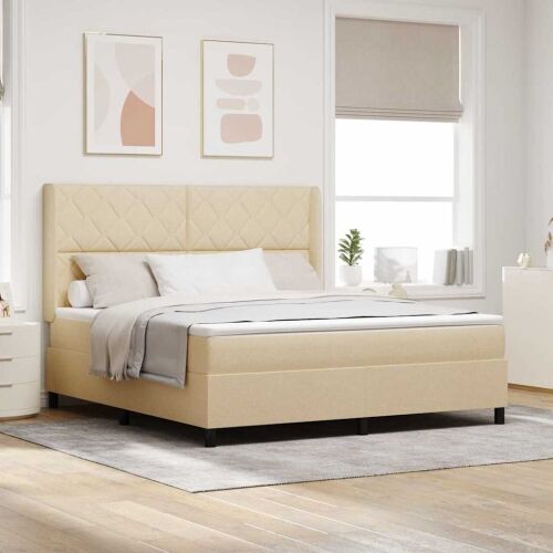 LED Box Spring Krevet s uzglavljem Krema 180 x 200 cm tkanina - Krema 180 x 200 cm Dizajn s rombovima Cijena