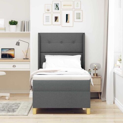 Box spring krevet s LED trakama Siva 100 x 200 cm tkanina - Tamno siva 100 x 200 cm Prošiveno gumbima Cijena
