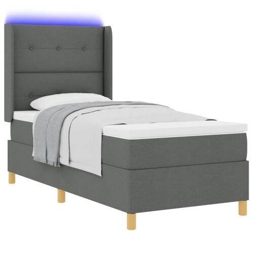 Box spring krevet s LED trakama Siva 100 x 200 cm tkanina - Tamno siva 100 x 200 cm Prošiveno gumbima Cijena