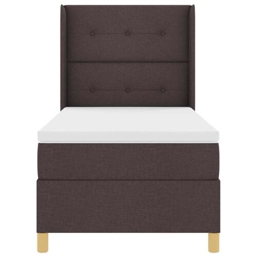 Box spring krevet s LED trakama Smeđa 100 x 200 cm tkanina - Tamno smeđa 100 x 200 cm Prošiveno gumbima Cijena