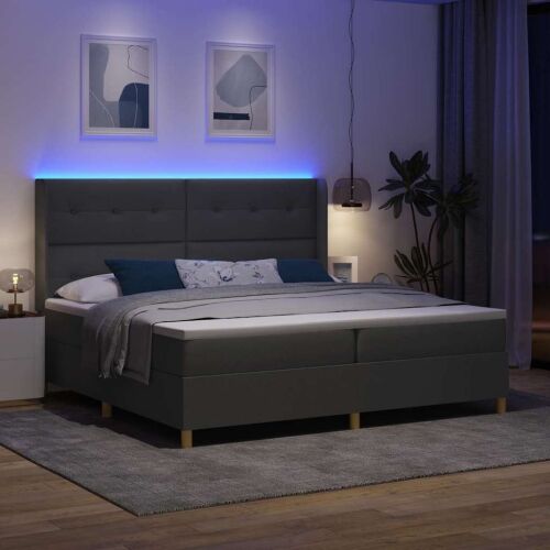 Box spring krevet s LED trakama Siva 200 x 200 cm tkanina - Tamno siva 200 x 200 cm Prošiveno gumbima Cijena