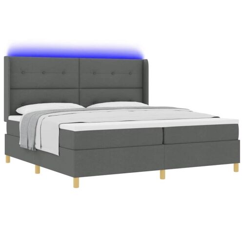 Box spring krevet s LED trakama Siva 200 x 200 cm tkanina - Tamno siva 200 x 200 cm Prošiveno gumbima Cijena