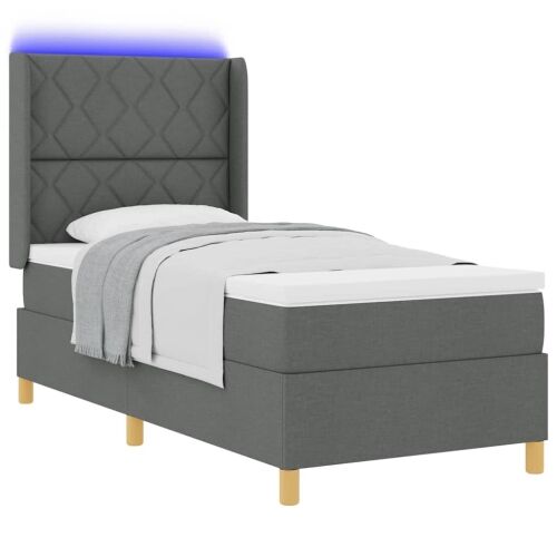 Box spring krevet s LED trakama Siva 90 x 190 cm tkanina - Tamno siva 90 x 190 cm Dizajn s rombovima Cijena