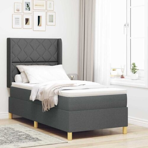 Box spring krevet s LED trakama Siva 90 x 190 cm tkanina - Tamno siva 90 x 190 cm Dizajn s rombovima Cijena
