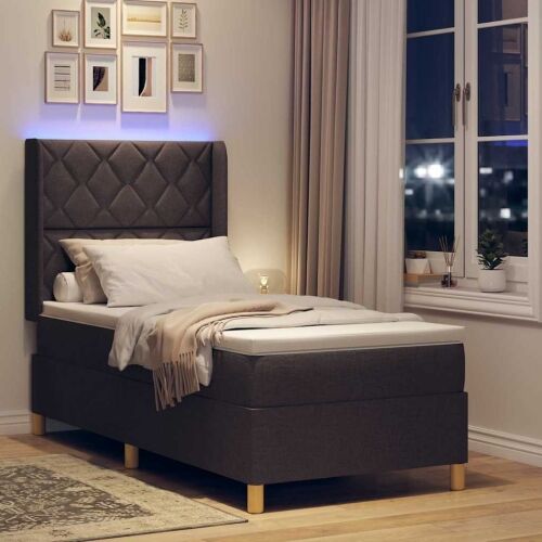 Box spring krevet s LED trakama Smeđa 90 x 190 cm tkanina - Tamno smeđa 90 x 190 cm Dizajn s rombovima Cijena