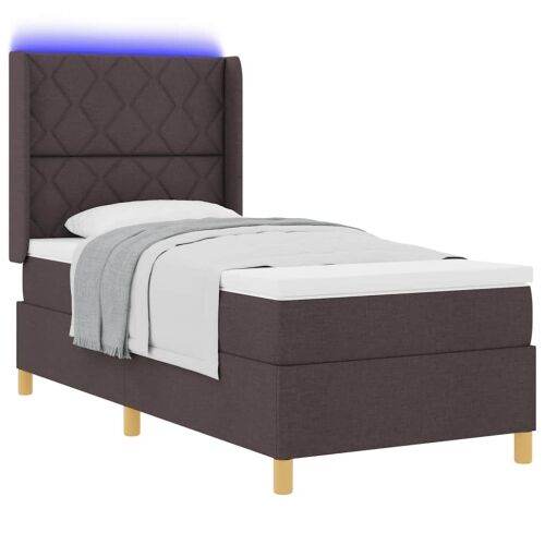 Box spring krevet s LED trakama Smeđa 90 x 190 cm tkanina - Tamno smeđa 90 x 190 cm Dizajn s rombovima Cijena