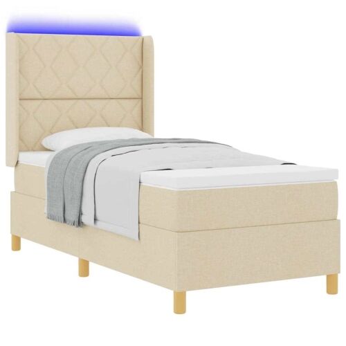 Box spring krevet s LED trakama Krema 90 x 190 cm tkanina - Krema 90 x 190 cm Dizajn s rombovima Cijena