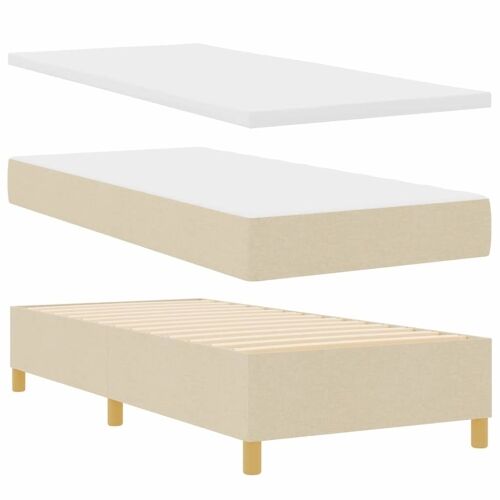 Box spring krevet s LED trakama Krema 90 x 190 cm tkanina - Krema 90 x 190 cm Dizajn s rombovima Cijena