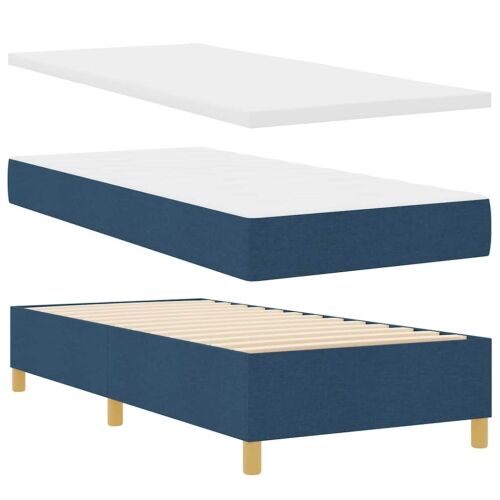 Box spring krevet s LED trakama Plava 90 x 190 cm tkanina - Plava 90 x 190 cm Dizajn s rombovima Cijena