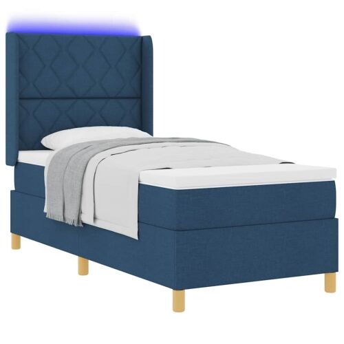 Box spring krevet s LED trakama Plava 90 x 190 cm tkanina - Plava 90 x 190 cm Dizajn s rombovima Cijena