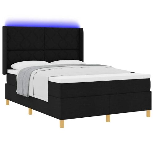 Box spring krevet s LED trakama Crna 140 x 190 cm tkanina - Crna 140 x 190 cm Dizajn s rombovima Cijena