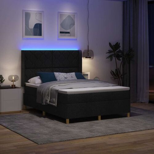 Box spring krevet s LED trakama Crna 140 x 190 cm tkanina - Crna 140 x 190 cm Dizajn s rombovima Cijena
