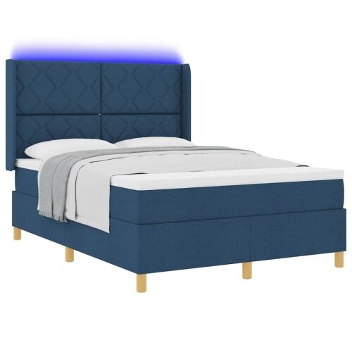 Box spring krevet s LED trakama Plava 140 x 200 cm tkanina - Plava 140 x 200 cm Dizajn s rombovima Cijena