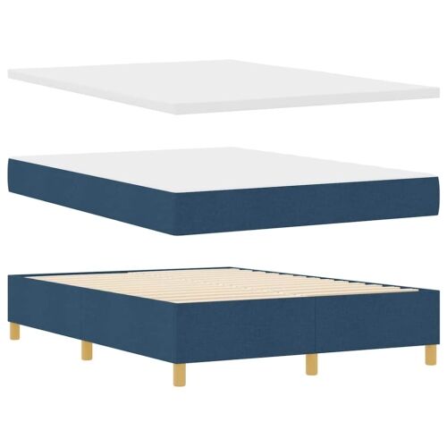 Box spring krevet s LED trakama Plava 140 x 200 cm tkanina - Plava 140 x 200 cm Dizajn s rombovima Cijena