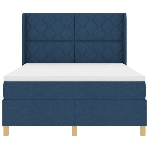 Box spring krevet s LED trakama Plava 140 x 200 cm tkanina - Plava 140 x 200 cm Dizajn s rombovima Cijena
