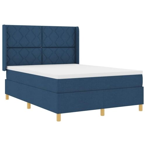Box spring krevet s LED trakama Plava 140 x 200 cm tkanina - Plava 140 x 200 cm Dizajn s rombovima Cijena