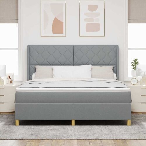 Box spring krevet Svijetlo siva 180 x 200 cm tkanina - Svjetlosiva 180 x 200 cm Dizajn s rombovima Cijena