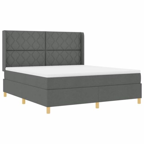 Box spring krevet s LED trakama Siva 180 x 200 cm tkanina - Tamno siva 180 x 200 cm Dizajn s rombovima Cijena