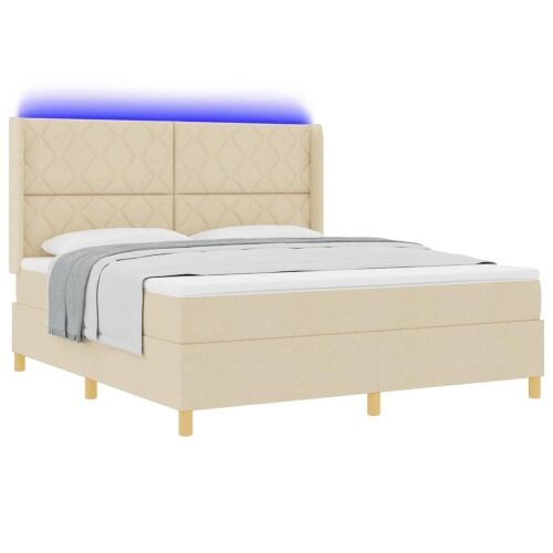 Box spring krevet s LED trakama Krema 180 x 200 cm tkanina - Krema 180 x 200 cm Dizajn s rombovima Cijena