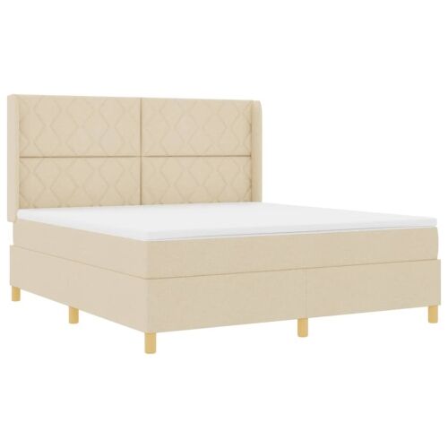 Box spring krevet s LED trakama Krema 180 x 200 cm tkanina - Krema 180 x 200 cm Dizajn s rombovima Cijena
