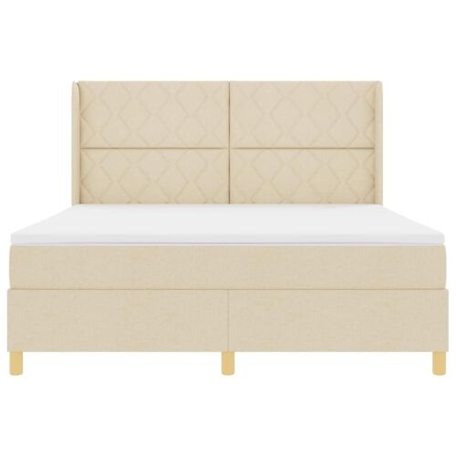 Box spring krevet s LED trakama Krema 180 x 200 cm tkanina - Krema 180 x 200 cm Dizajn s rombovima Cijena