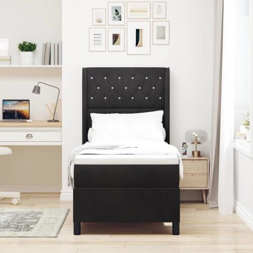 Box spring krevet s madracem Crna 80 x 200 cm Baršun - Crna 80 x 200 cm Kristal s dugmadima Cijena