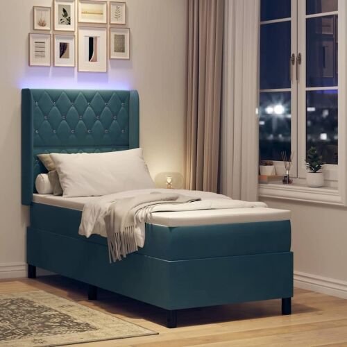 Box spring krevet s madracem Plava 80 x 200 cm Baršun - Tamno plava 80 x 200 cm Kristal s dugmadima Cijena