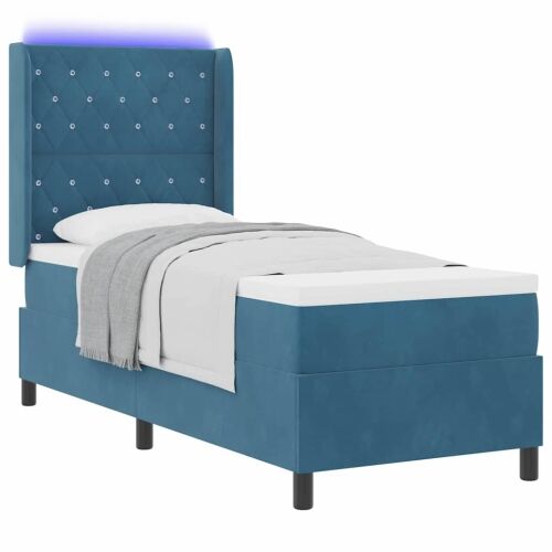 Box spring krevet s madracem Plava 80 x 200 cm Baršun - Tamno plava 80 x 200 cm Kristal s dugmadima Cijena