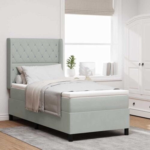 Box spring krevet Svijetlo siva 90 x 190 cm Baršun - Svjetlosiva 90 x 190 cm Kristal s dugmadima Cijena