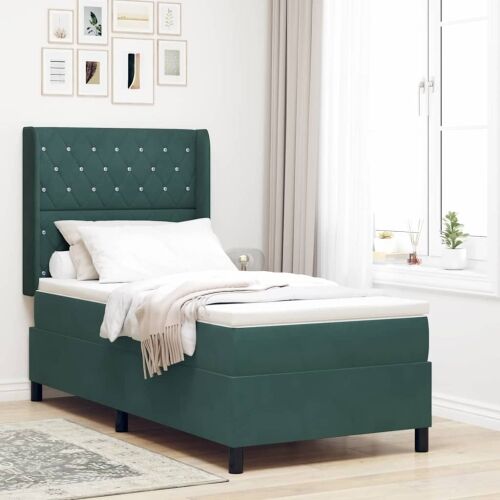 Box spring krevet Tamnozelena 90 x 190 cm Baršun - Tamnozelena 90 x 190 cm Kristal s dugmadima Cijena