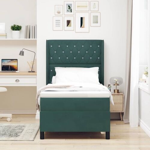 Box spring krevet Tamnozelena 90 x 190 cm Baršun - Tamnozelena 90 x 190 cm Kristal s dugmadima Cijena