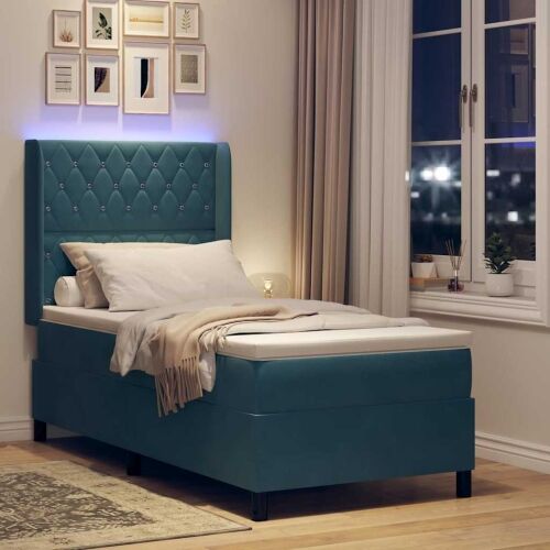 Box spring krevet s madracem Plava 90 x 190 cm Baršun - Tamno plava 90 x 190 cm Kristal s dugmadima Cijena