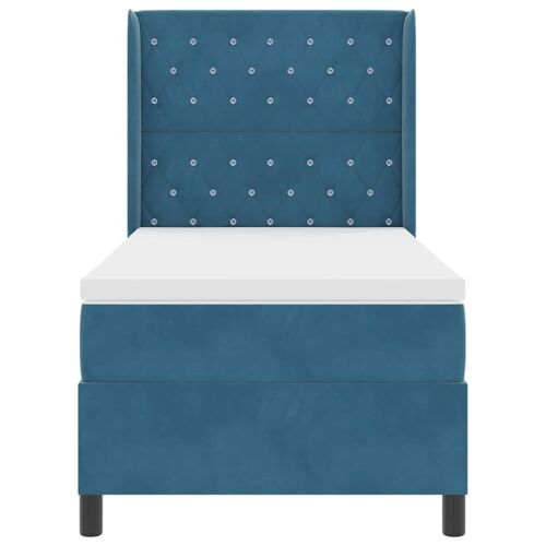 Box spring krevet s madracem Plava 90 x 200 cm Baršun - Tamno plava 90 x 200 cm Kristal s dugmadima Cijena
