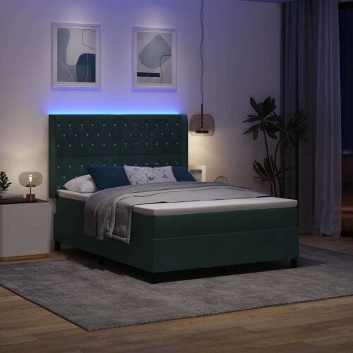 Box spring krevet s LED trakama Zelena 140 x 190 cm Baršun - Tamnozelena 140 x 190 cm Kristal s dugmadima Cijena