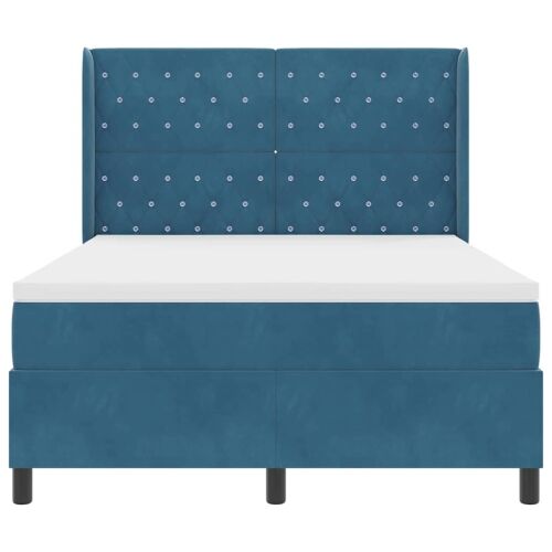Box spring krevet s LED trakama Plava 140 x 190 cm Baršun - Tamno plava 140 x 190 cm Kristal s dugmadima Cijena