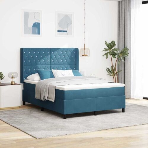 Box spring krevet s LED trakama Plava 140 x 190 cm Baršun - Tamno plava 140 x 190 cm Kristal s dugmadima Cijena