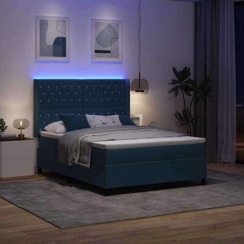 Box spring krevet s LED trakama Plava 140 x 190 cm Baršun - Tamno plava 140 x 190 cm Kristal s dugmadima Cijena