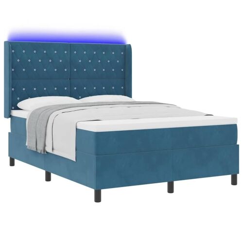 Box spring krevet s LED trakama Plava 140 x 190 cm Baršun - Tamno plava 140 x 190 cm Kristal s dugmadima Cijena