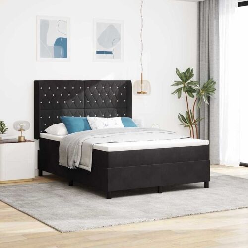 Box spring krevet s LED trakama Crna 140 x 200 cm Baršun - Crna 140 x 200 cm Kristal s dugmadima Cijena